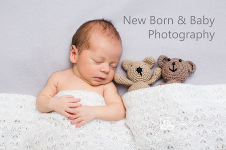 Newborn baby with white blanket teddy bears - crouch end photographer