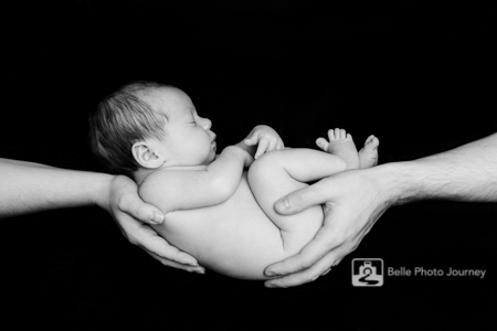 Newborn baby portrait in parents hands